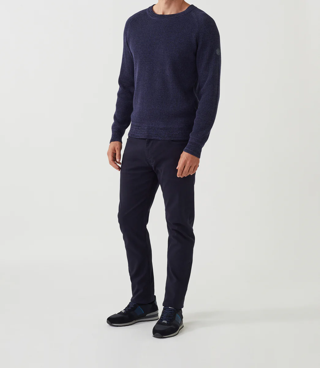 Pull col rond marine 