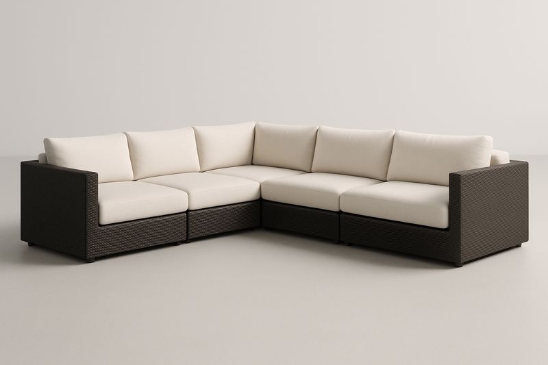 Garten-Ecksofa-Set aus Polyrattan, Cremefarben, Aluminiumrahmen