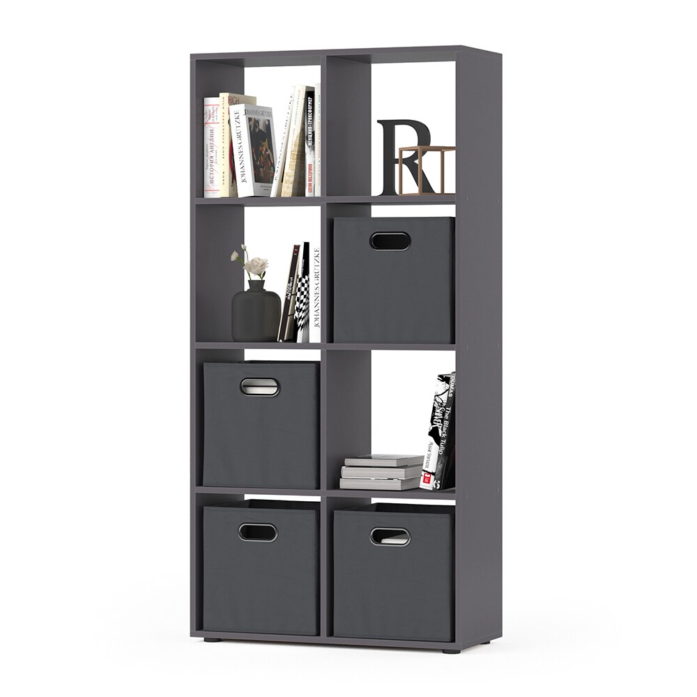 Vicco Raumteiler Standregal Bücherregal 8 Fächer Scutum Grau Hochregal Faltbox