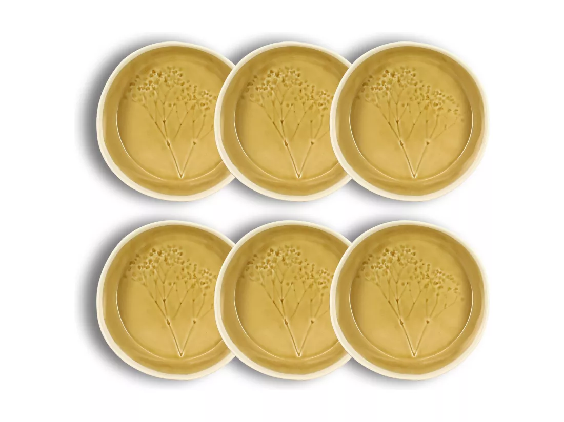 Ogo Living - Lot 6 Assiettes Coupe Fle 15cm 34.7cl En Gres Moutarde
