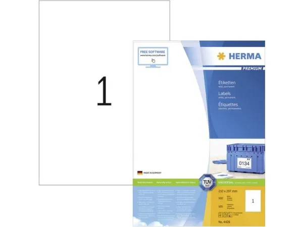 HERMA Premium - Papir - mat - permanent selvklæbende - hvid - A4 (210 x 297 mm) 100 etikette(r) (100 ark x 1) laminerede etiketter