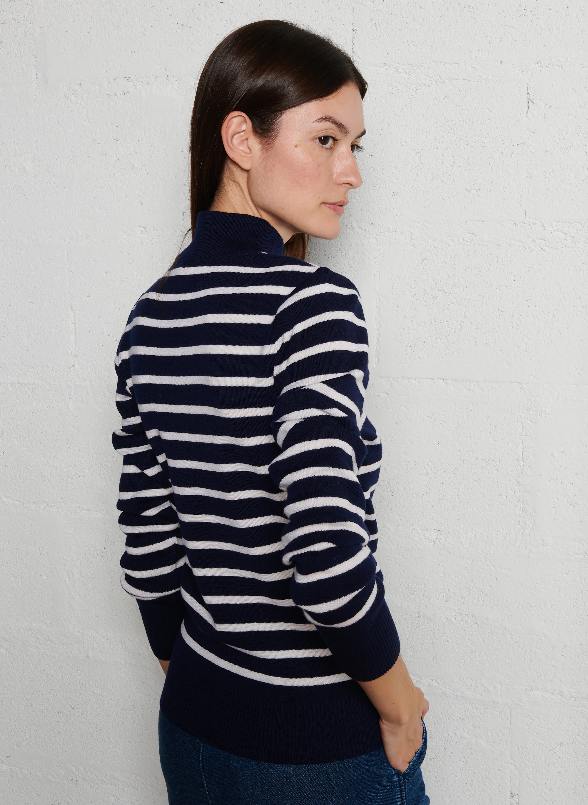 Pull col montant rayé en laine | Multicolore