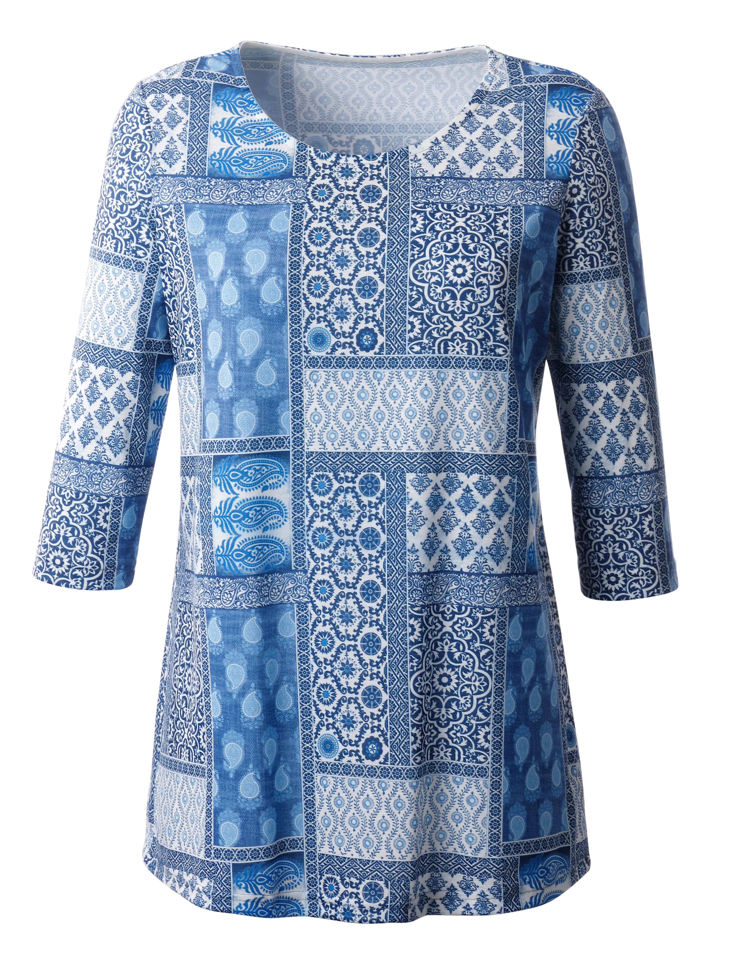 Print-Shirt in blau-gemustert
