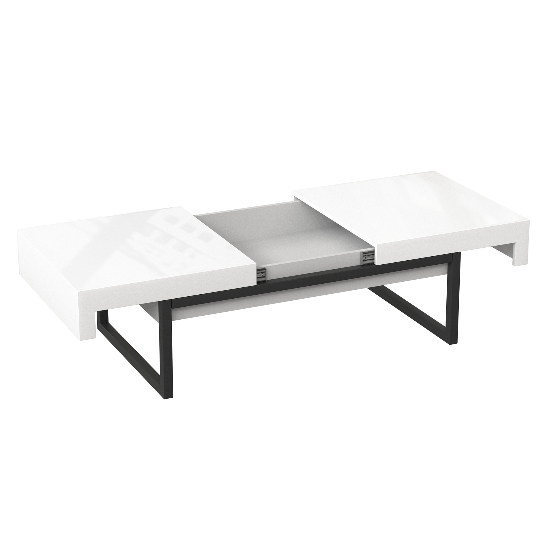 Couchtisch - weiß Hochglanz - schwarz - Soft-Close
