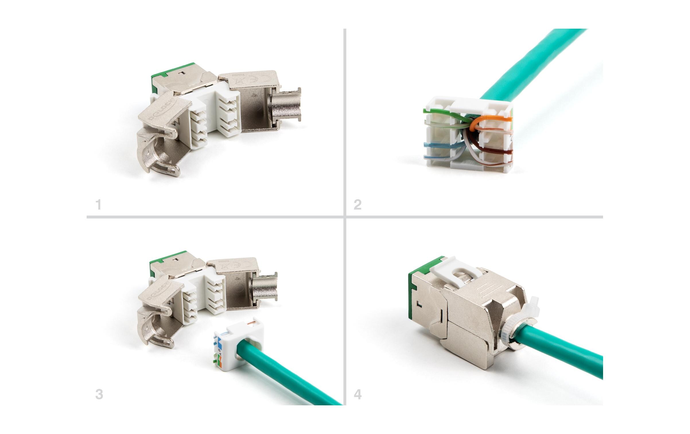 Keystone-Modul RJ45 zu LSA Cat.6A Grün, 10 StückDelock Keystone Modul RJ45 Buchse zu LSA Cat.6A werkzeugfrei grün Set 10 Stück