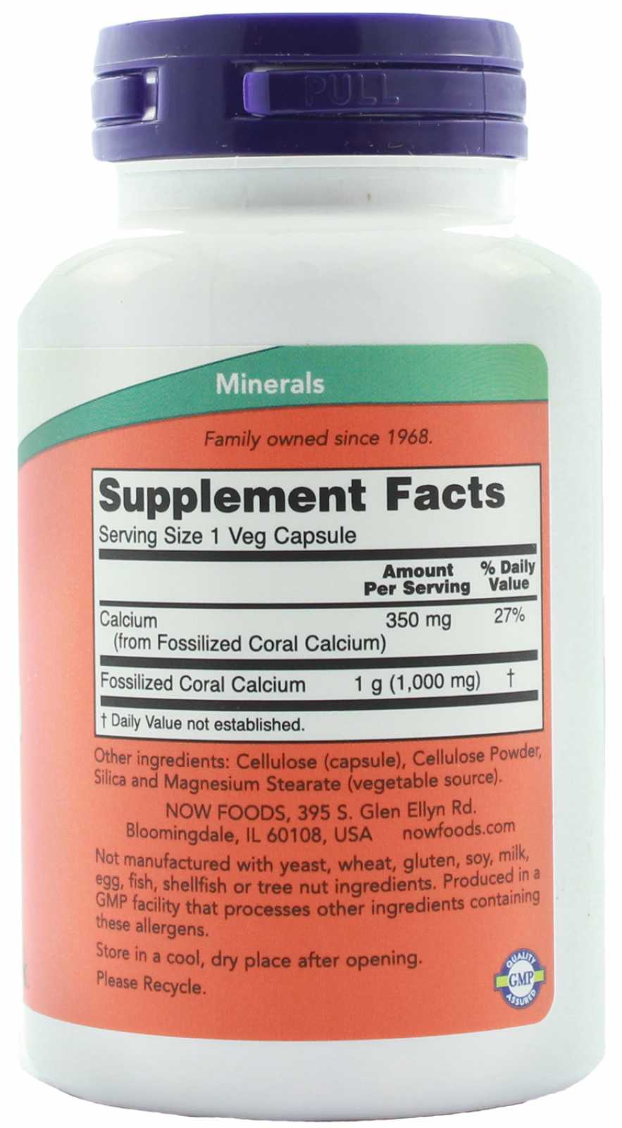 Cápsulas Vegetais de Cálcio Coral NOW Foods 100