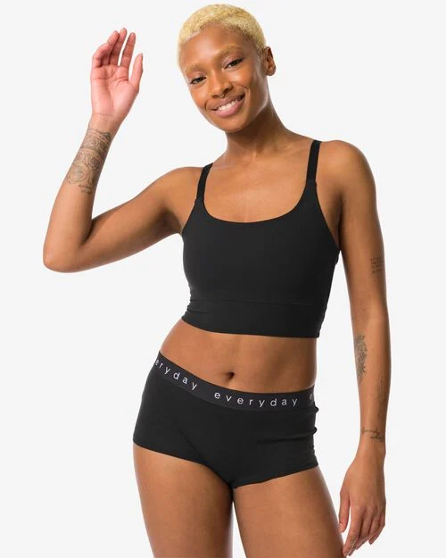 boxer femme taille haute en coton noir