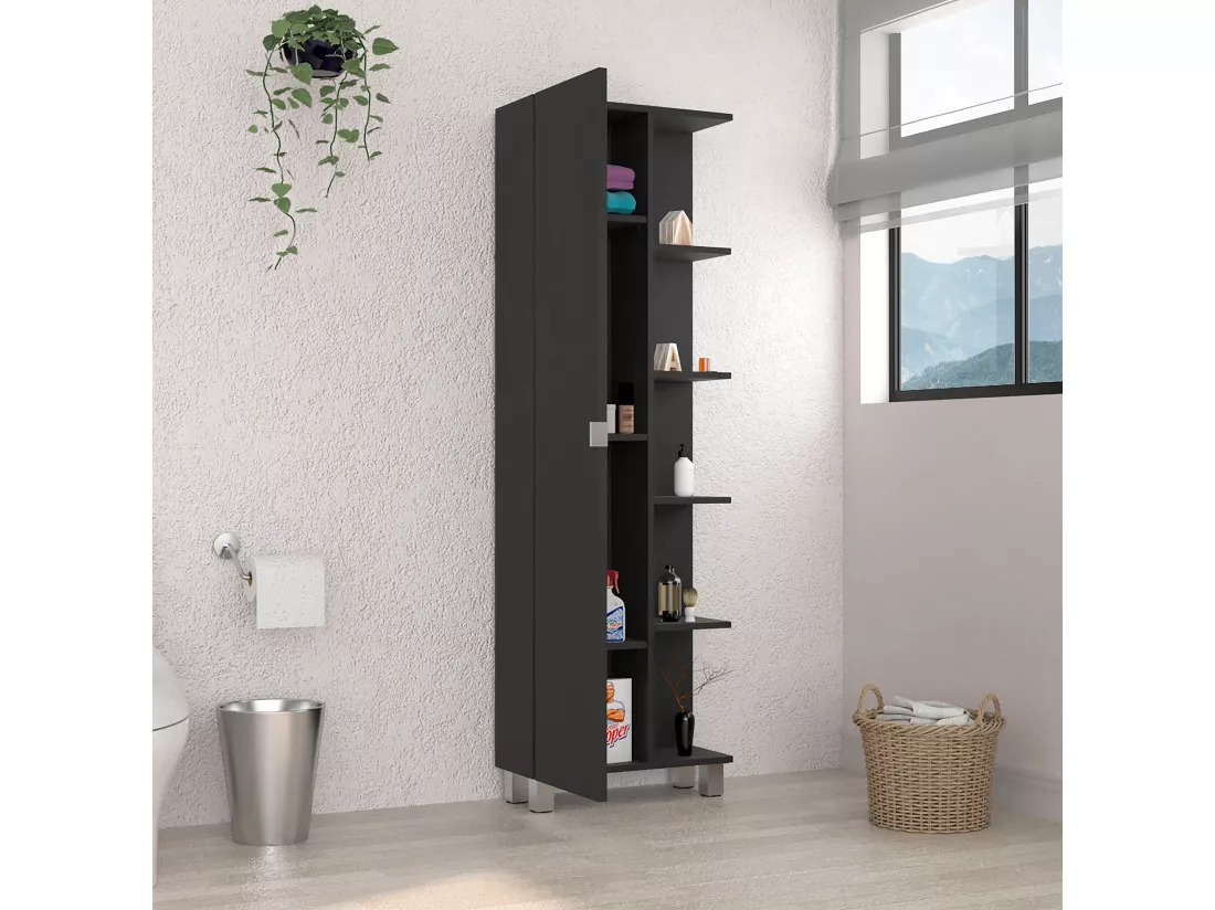 Meuble de salle de bain haut Urano, avec 5 étagères , 157.98 cm X 51.18 cm X 21.46 cm , Noir