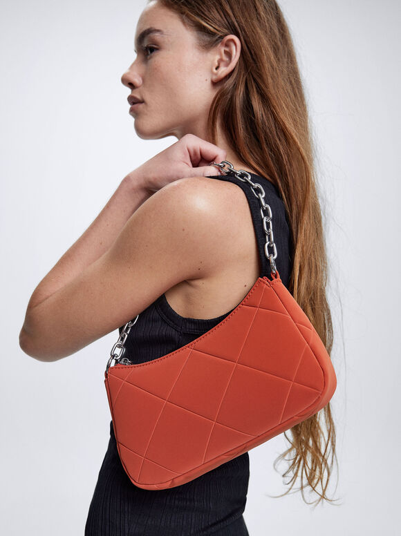 Bolsa de ombro acolchoada com corrente - Laranja