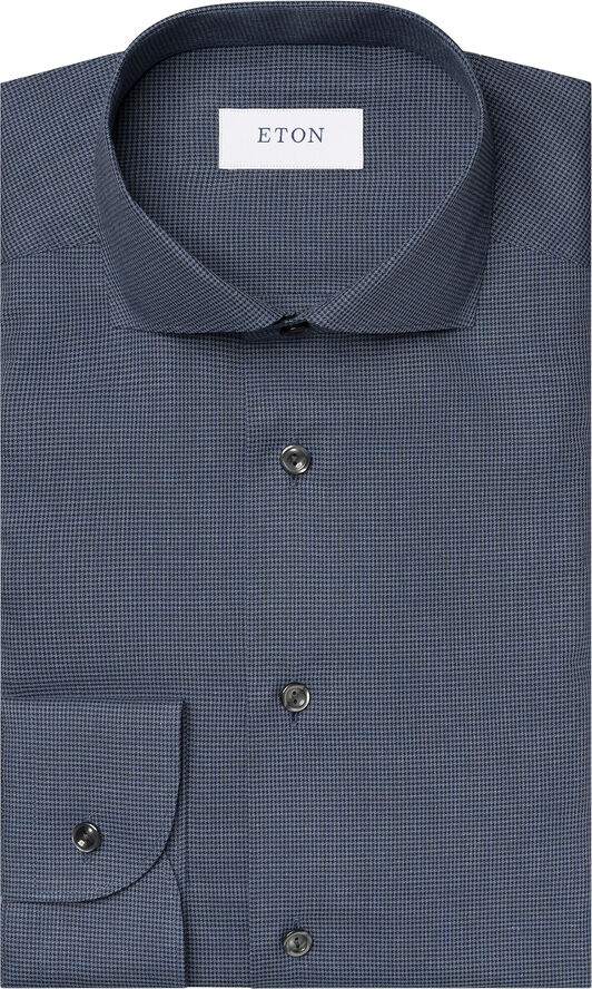ETON Slim Fit Dark Blue Houndstooth Wrinkle Free Flannel Shirt Blå