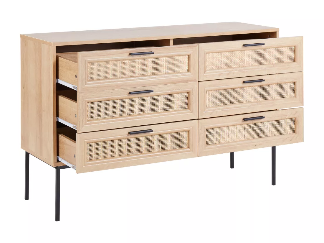 Commode à 6 tiroirs PASCO 77 cm Imitation bois Marron clair