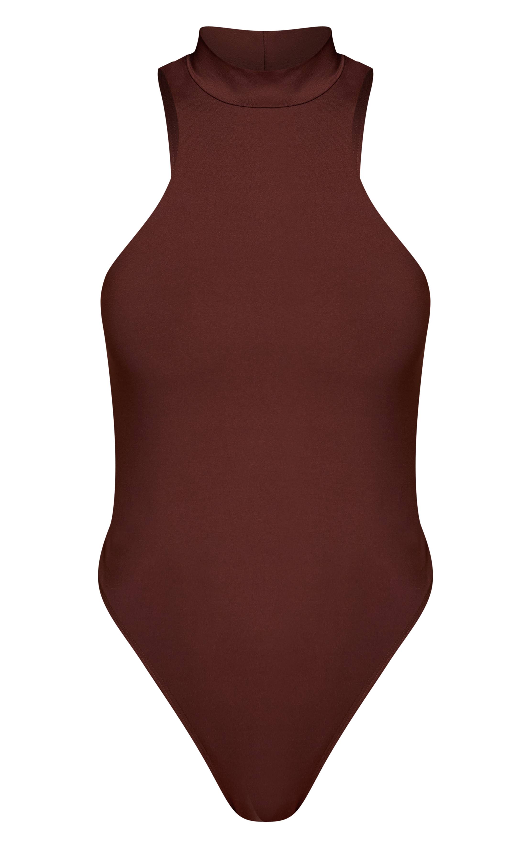 Marron Body Col Montant Modal À Dos Nageur