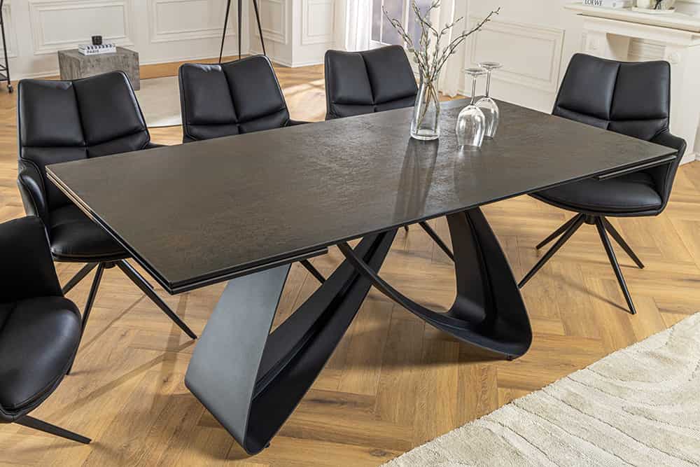 Ausziehbarer Esstisch INFINITY 180-260cm rost Keramik Marmor schwarz Metall