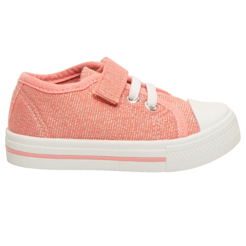 Baskets basses roses pailletées à scratch et lacets élastiqués pour fille - Multicolore