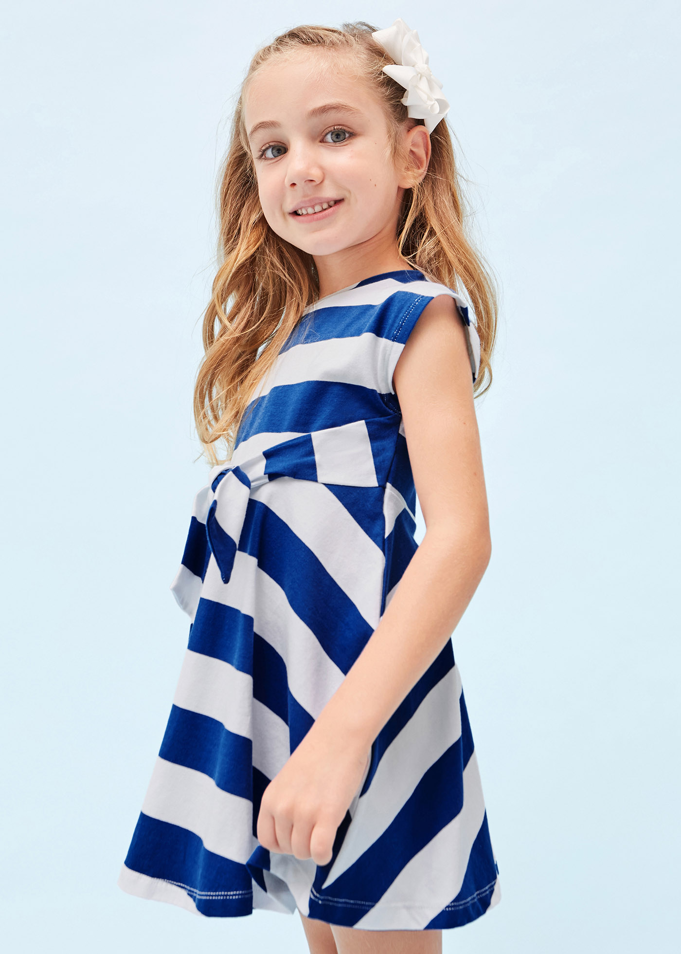Vestido de algodão com estampa listrada para meninas