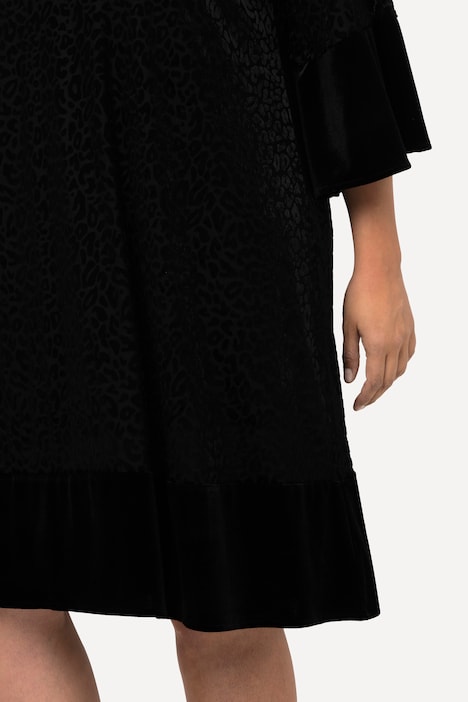Midikleid, Leomuster, A-Linie, Rundhals, 3/4-Arm