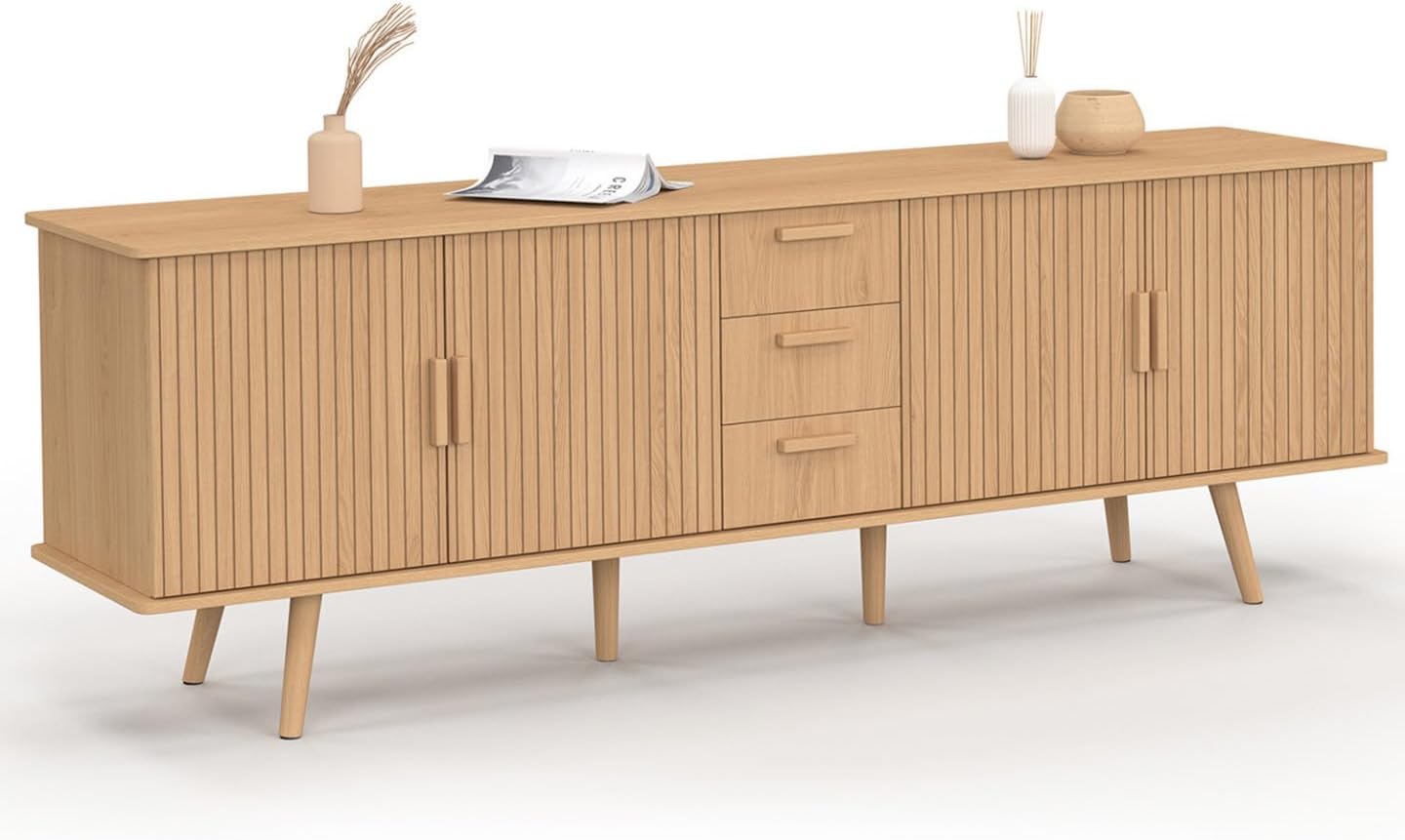 IDMarket - Buffet 180 cm Juliette XXL 4 Portes Effet Lattes et 3 tiroirs