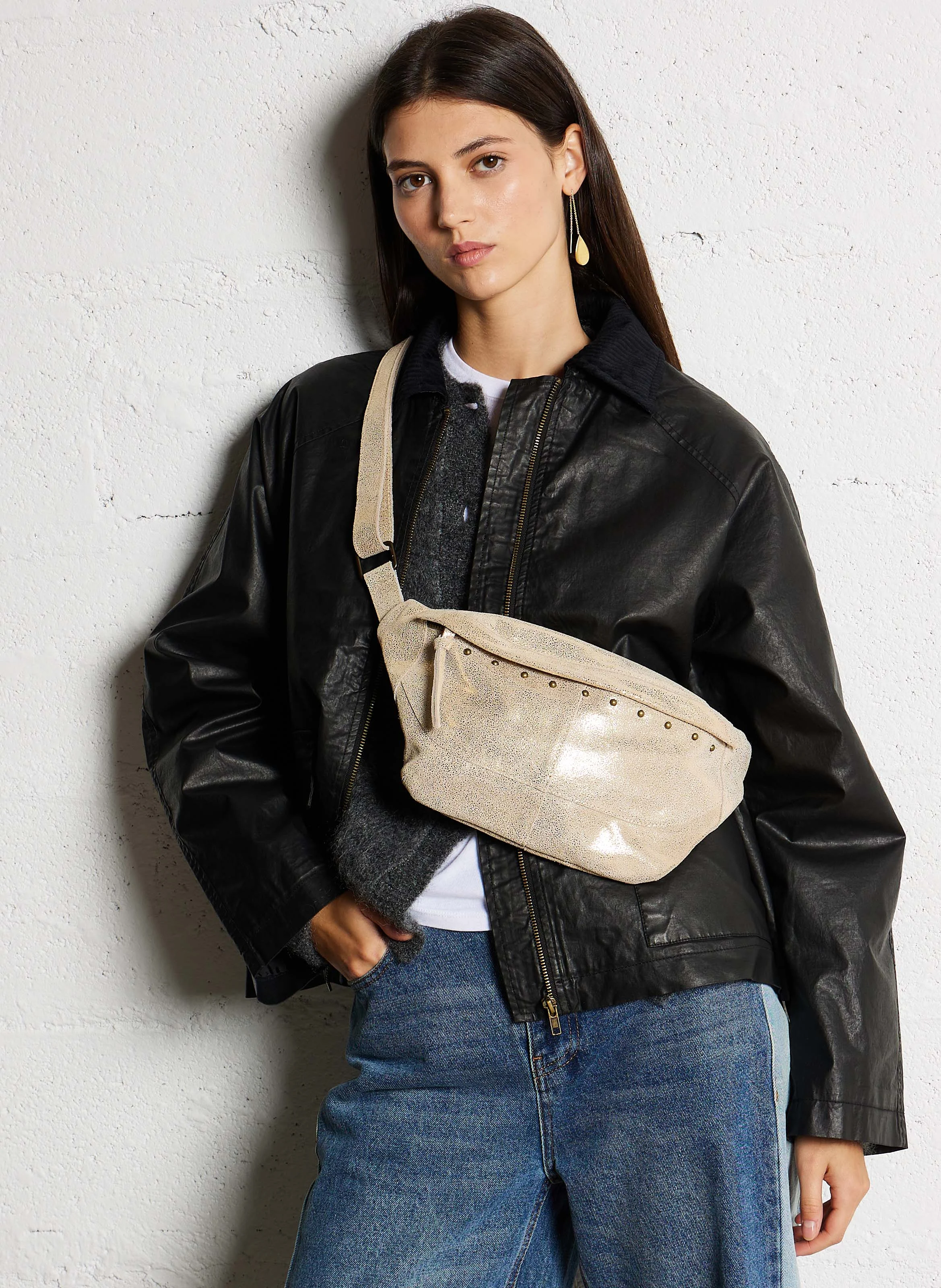DAINO - Sac banane métallisé en cuir | Doré
