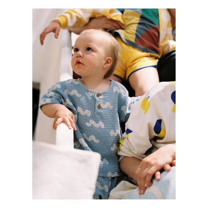 Bobo Choses T-shirt Coton Bio Boutonné Vagues | Bleu ciel