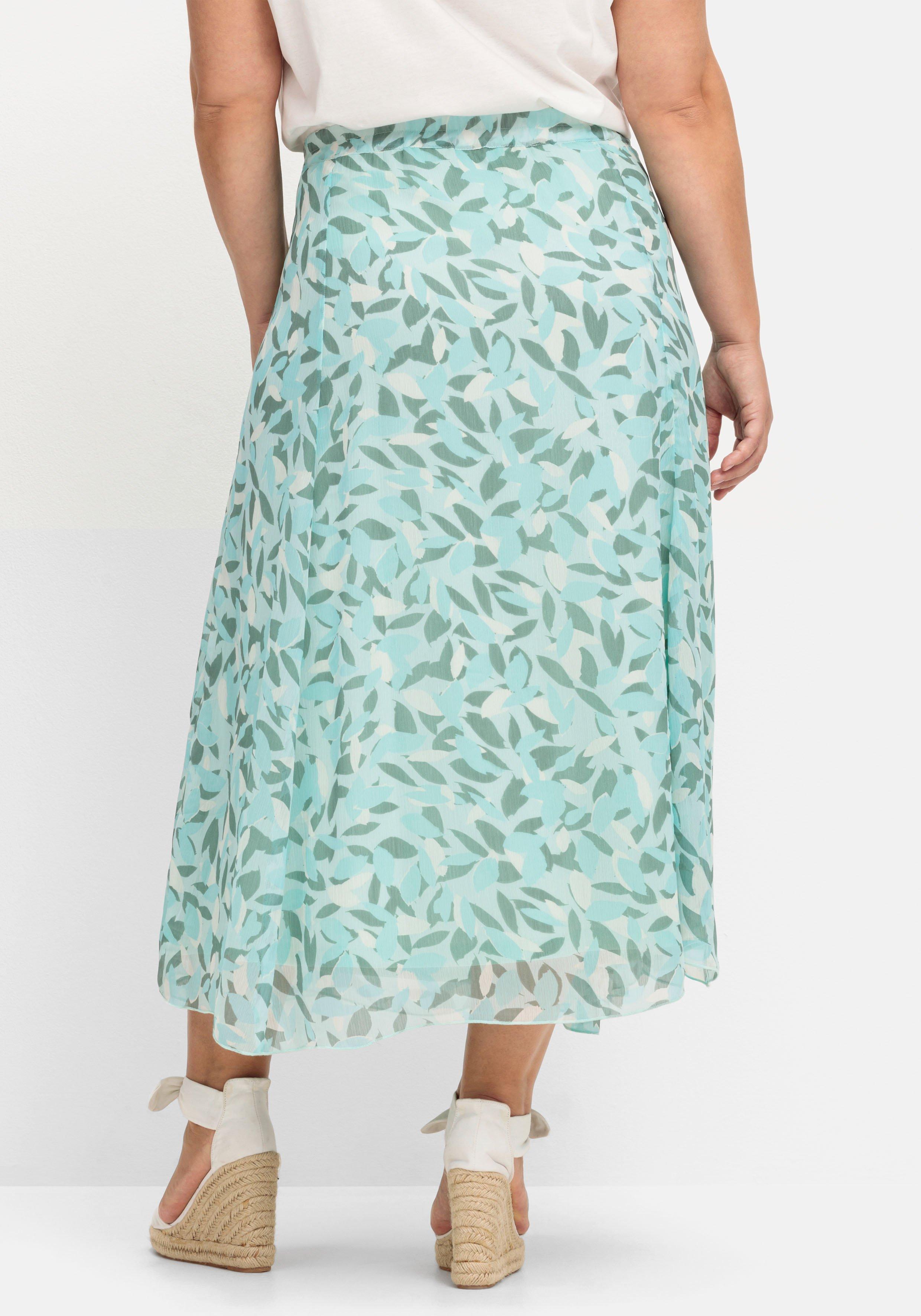 Chiffonrock mit Blätterprint, in Maxilänge