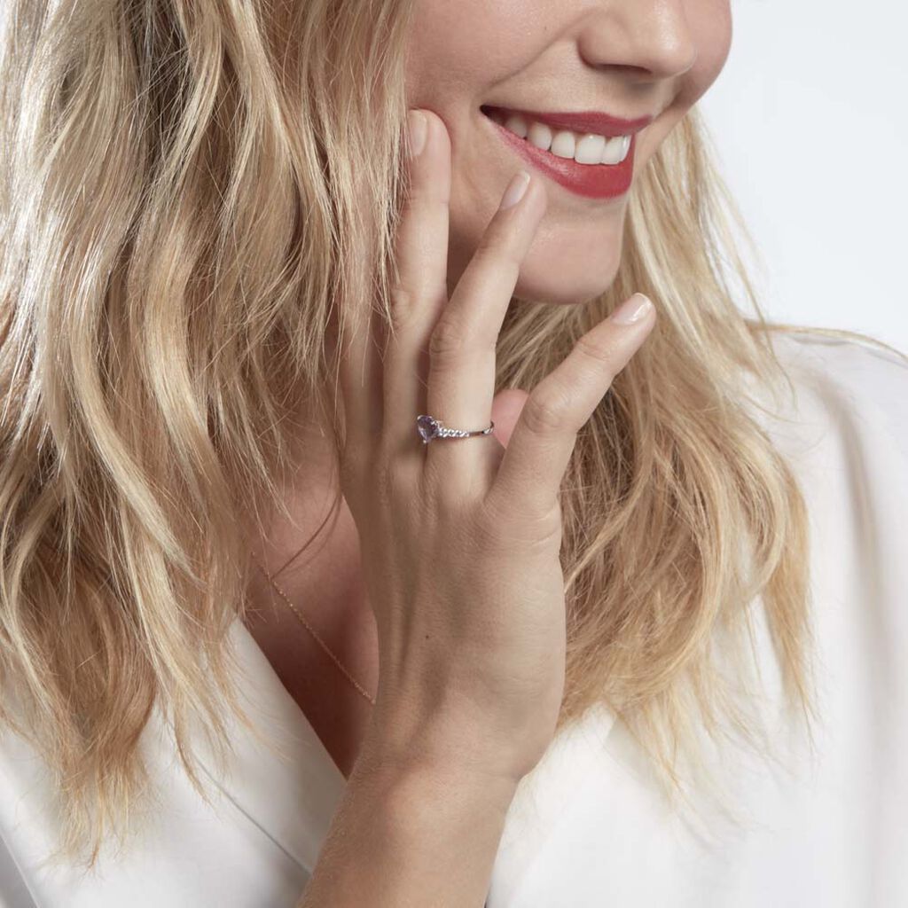 Bague Or Blanc Fany Améthyste Oxydes De Zirconium