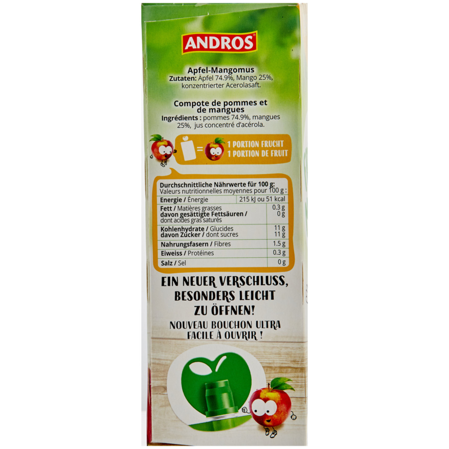 Andros Apfelmus mit Mango 4x90g