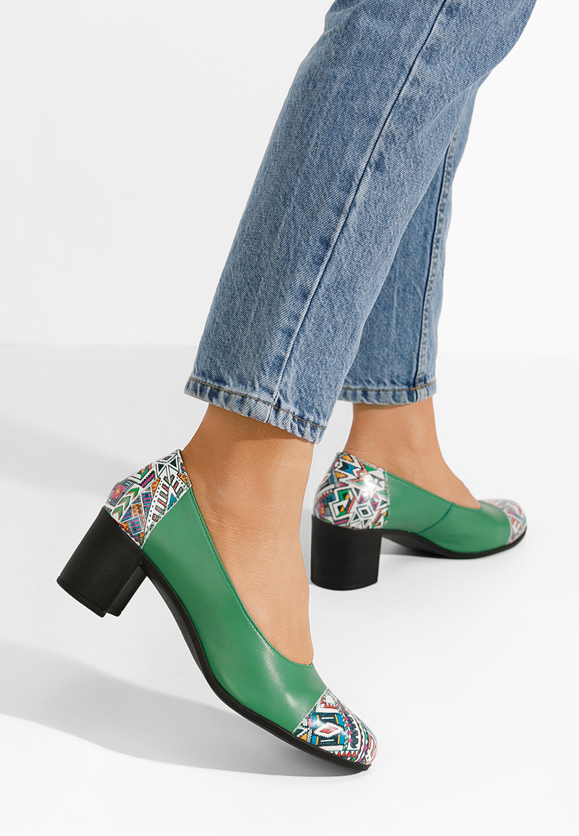 Chaussures en cuir à talon épais verts Judy