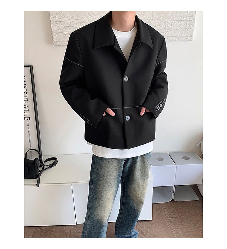 Omozando - Blazer met kraag en contrasterende stiksels, enkelrijs