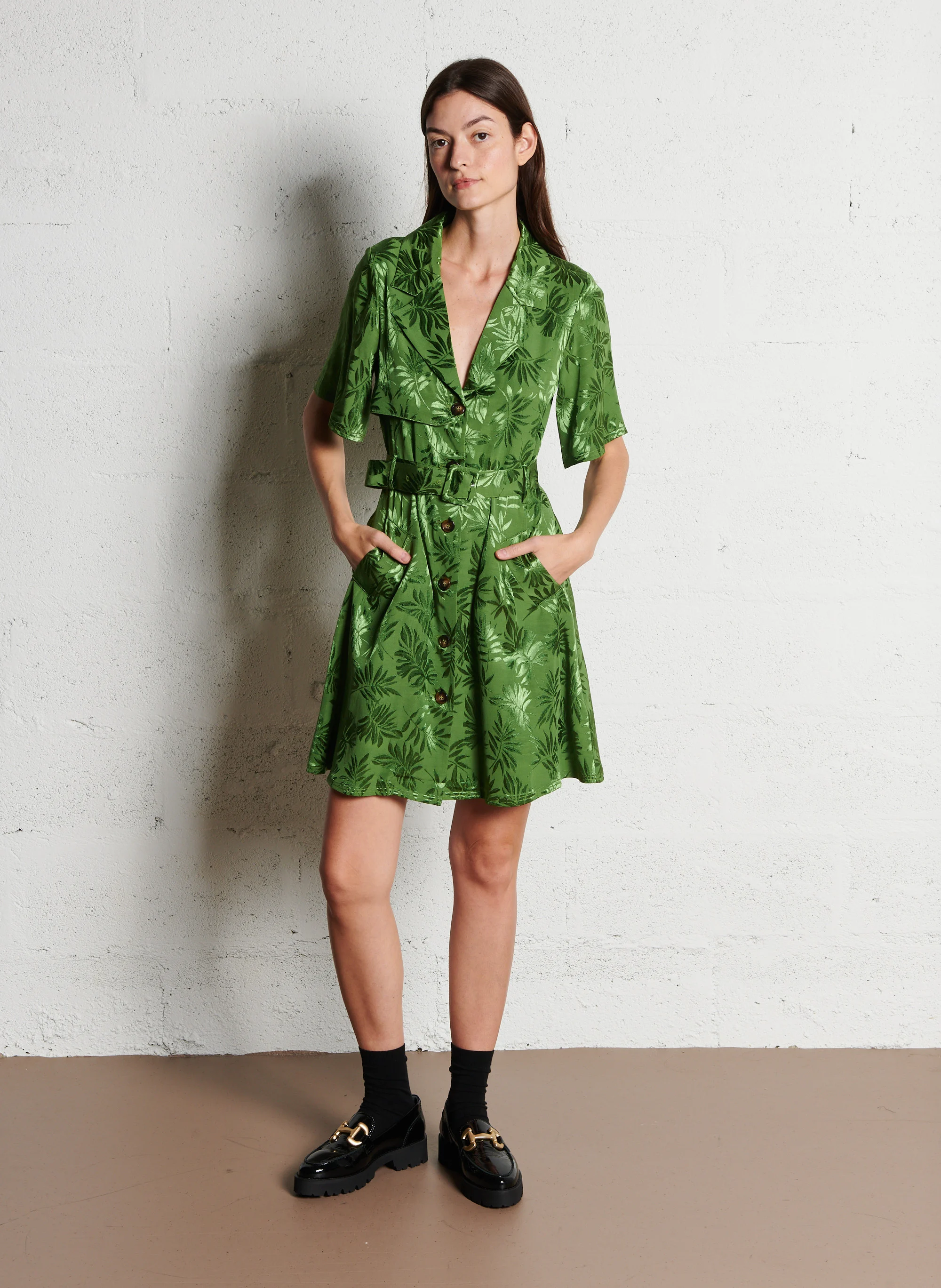 THANA - Robe chemise en jacquard | Vert