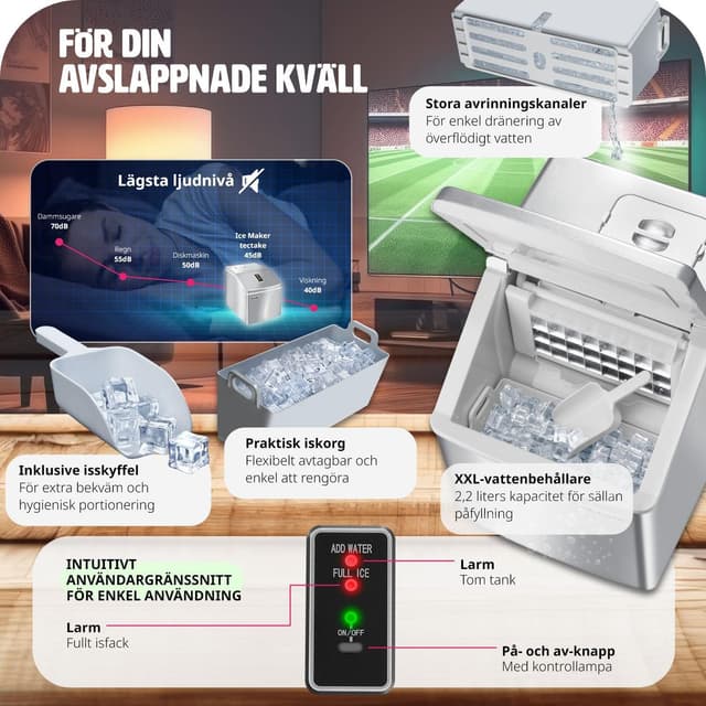 Isterningmaskine til klar is