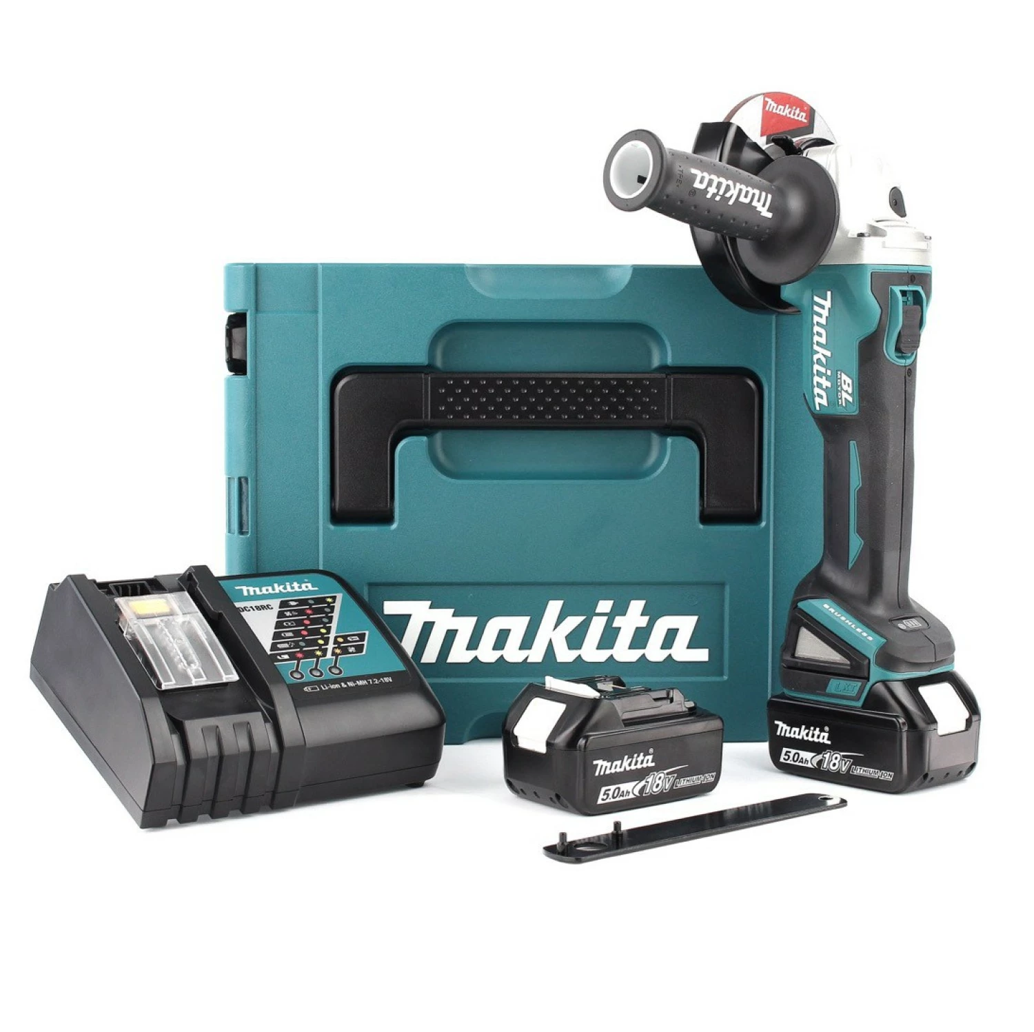 Makita DGA504RTJ 18V Li-Ion Accu haakse slijper set (2x 5.0Ah accu) in Mbox - 125mm - koolborstelloos