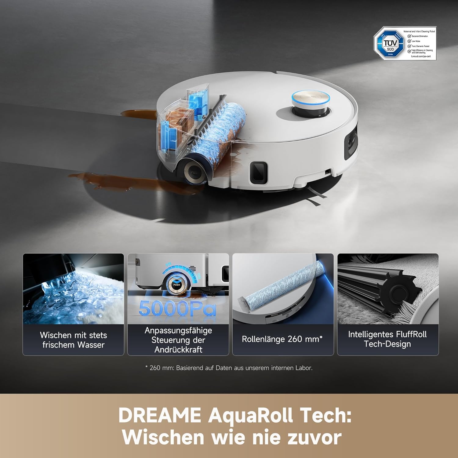 dreame Aqua10 Ultra Roller Complete Saugroboter mit Wischfunktion, 30.000Pa Saugkraft, 8 cm Hindernisfreiheit, Selbstreinigung der Rollen, automatisches Entleeren, intelligente Sprachsteuerung