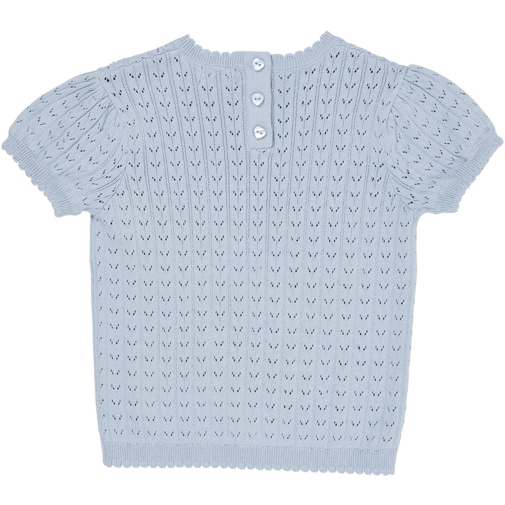 Køb COPENHAGEN COLORS Dusty Blue Strikket Pointelle Bluse