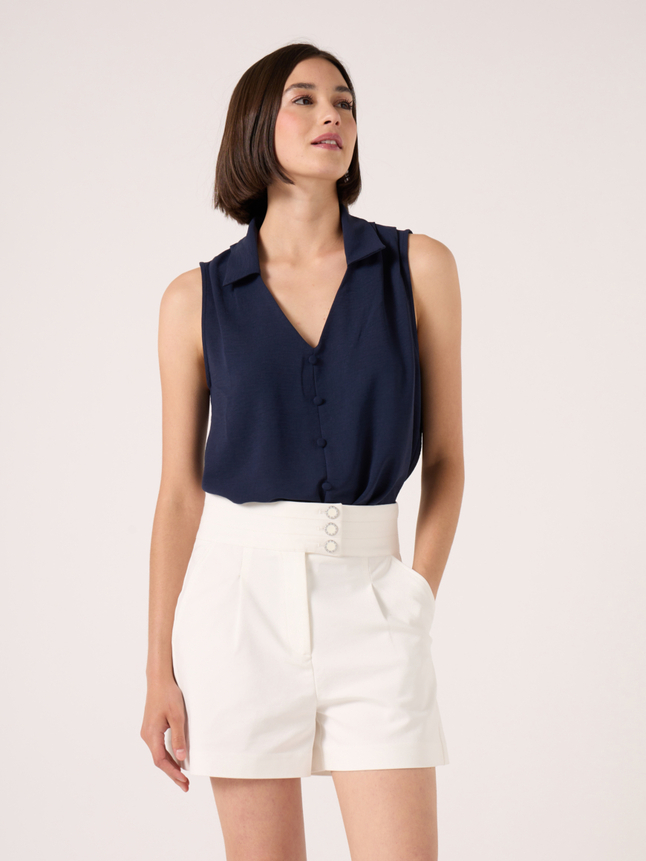 Top col chemise sans manches