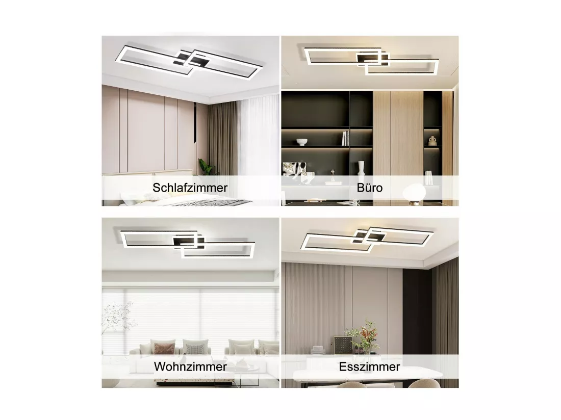 NETTLIFE Plafonnier LED Salon Dimmable 56W Noir Lampe de Salon Design Cristal Moderne Lampe de Chambre avec Télécommande Lampe de Cuisine Chambre