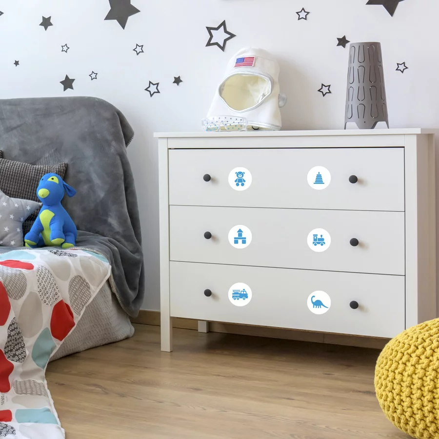 Nikima Möbelaufkleber Ordnungssticker für Spielzeug BLAU WEISS blau