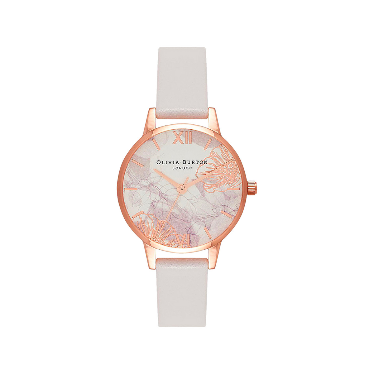 Montre Olivia Burton femme acier doré rose cuir blanc