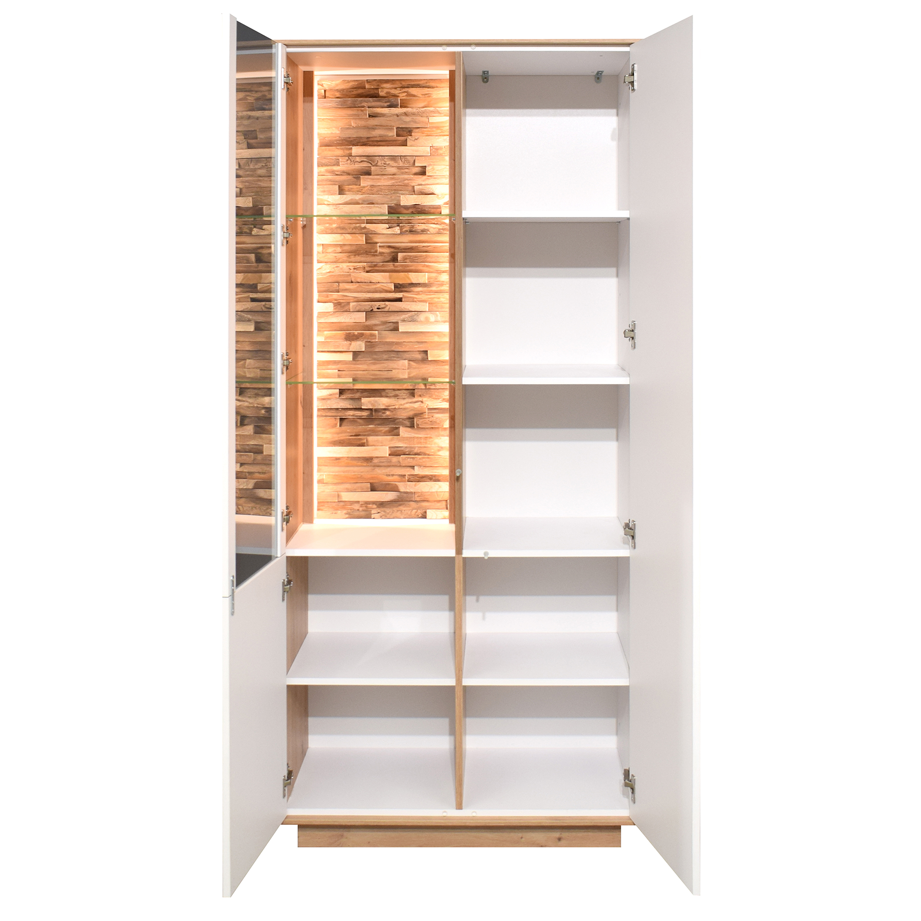 Vitrinenschrank - weiß matt - Asteiche - 86 cm breit
