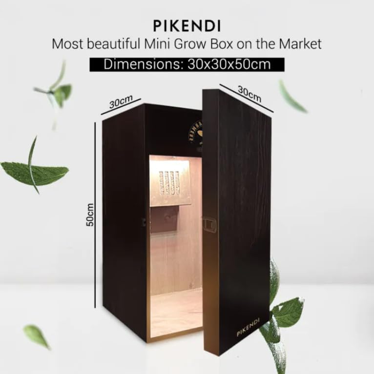 Bonsanto Pikendi Premium Schwarz Mini Grow Box, Komplett Set mit leisem Aktivkohlefilter & 35W LED, Handgefertigter Holzschrank, Kompakte, Geruchsfrei Indoor-Grow Lösung