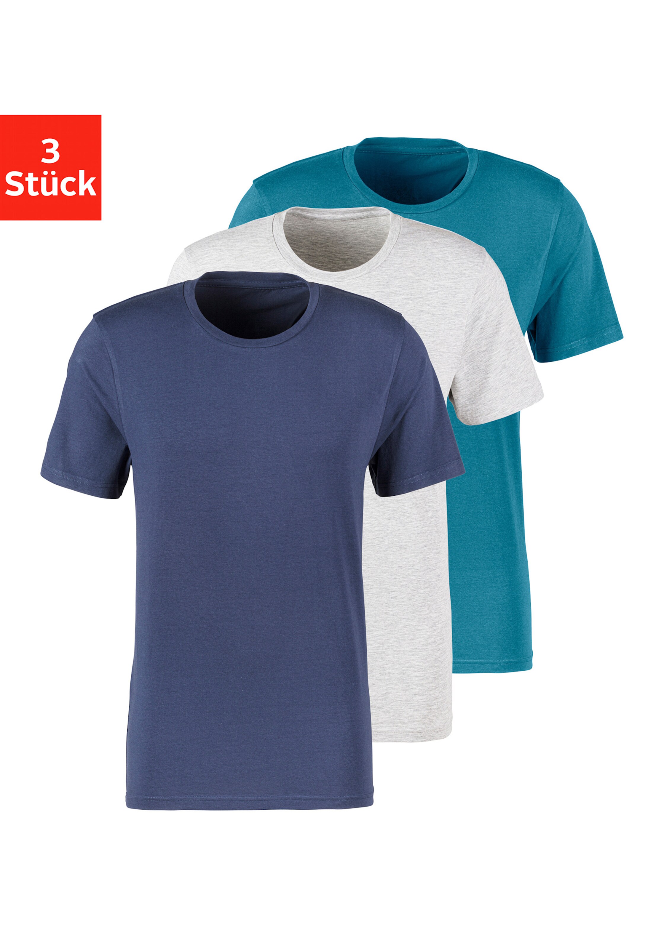 Bruno Banani T-Shirt in navy, grau-meliert, petrol