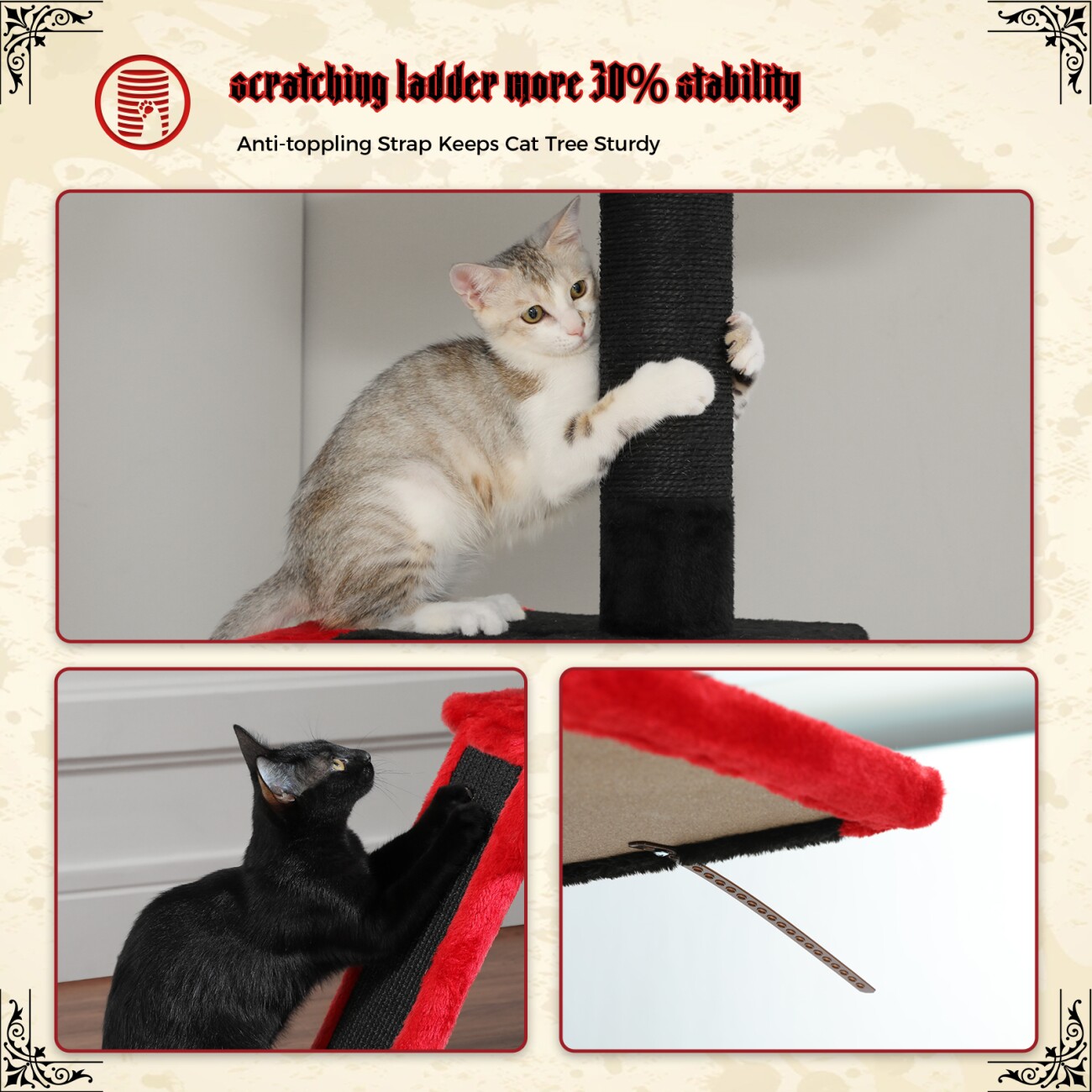 Pawz Road Deckenhoher Katzenbaumturm verstellbar schwarz