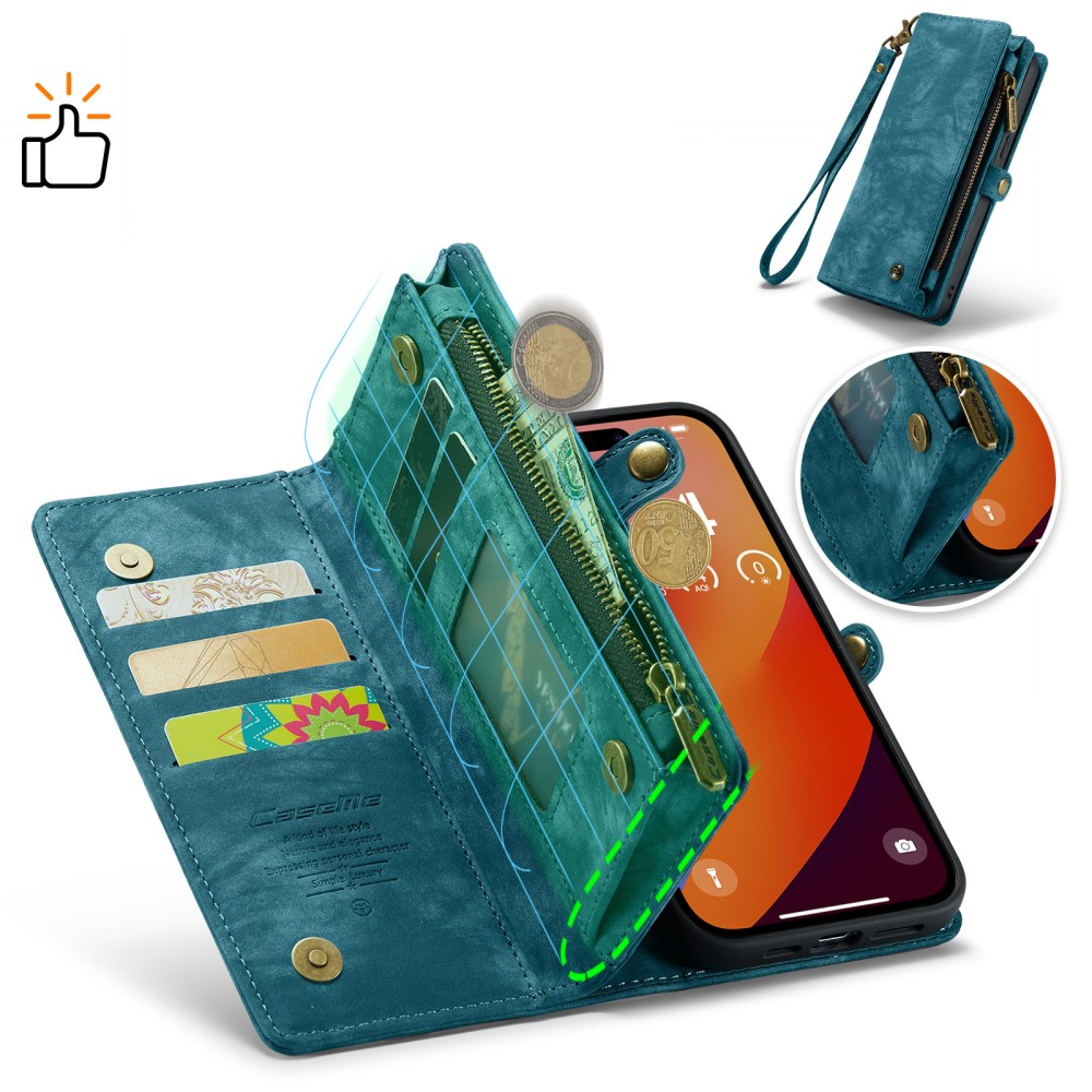 iPhone 16 Pro 2in1 Leder Tasche   Magnet Hardcase Karten Etui - Blau