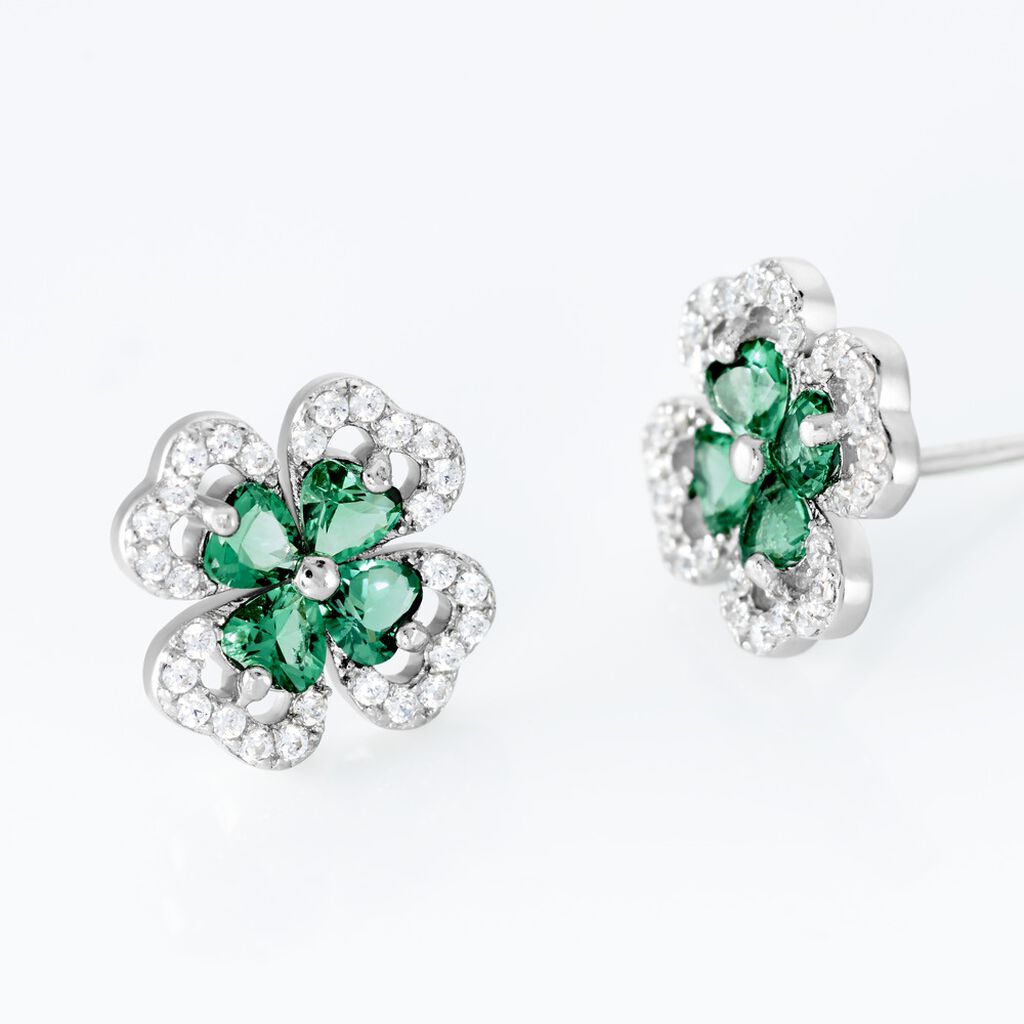 Boucles D'oreilles Puces Argent Blanc Deryn Verre Oxydes De Zirconium