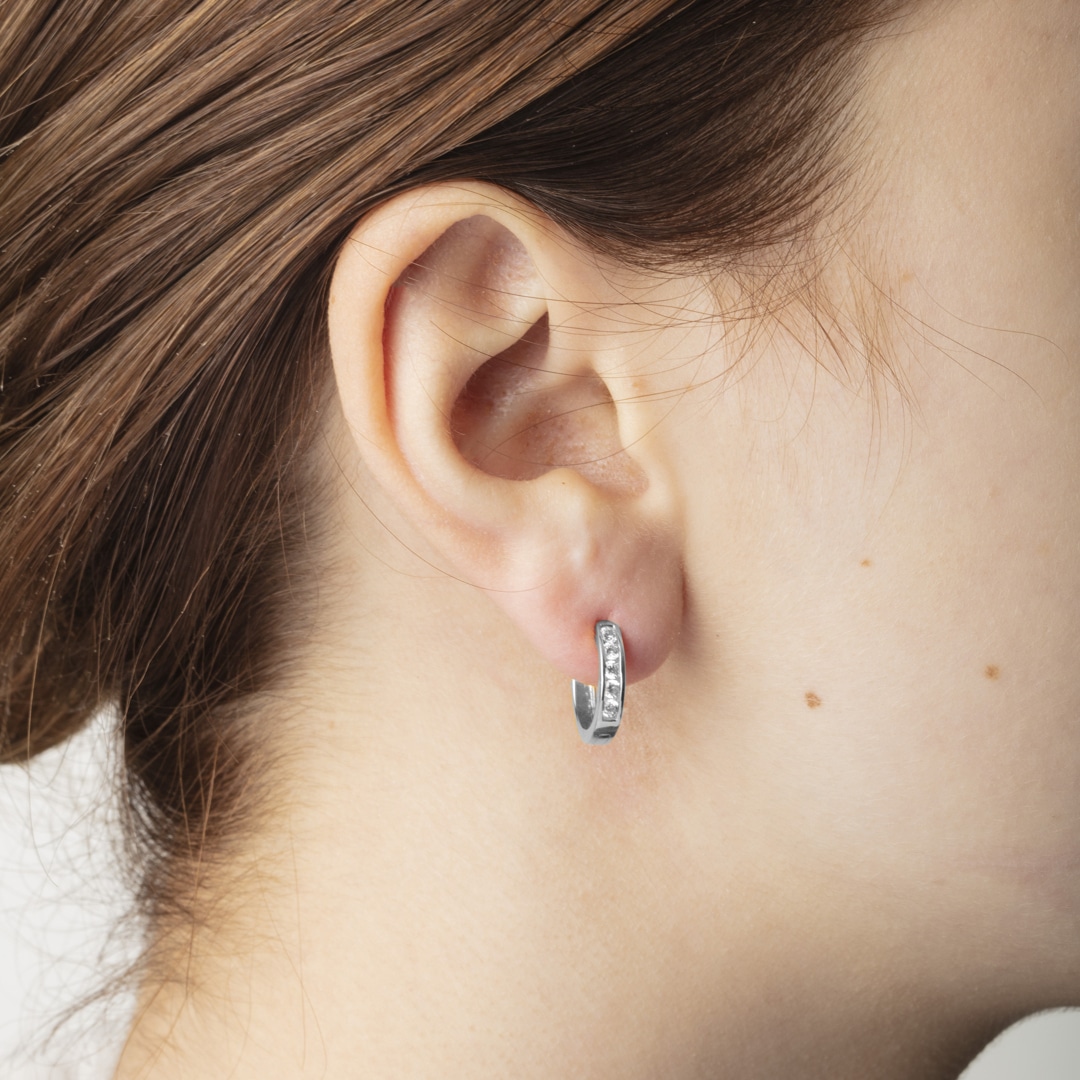 Kreolen 750/18 K Weissgold Ø 14mm mit Zirkonia