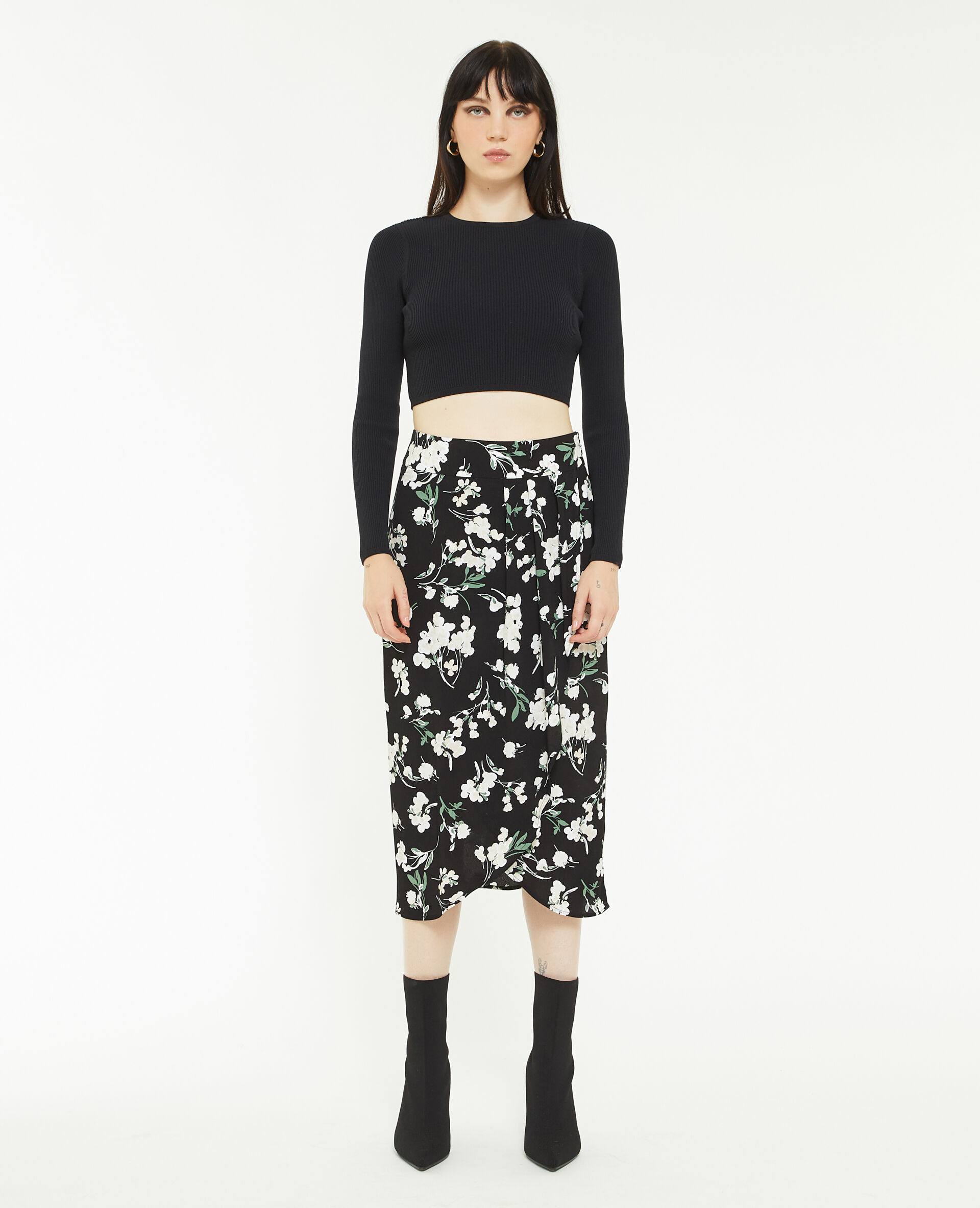 Jupe midi effet porte-feuille - Noir