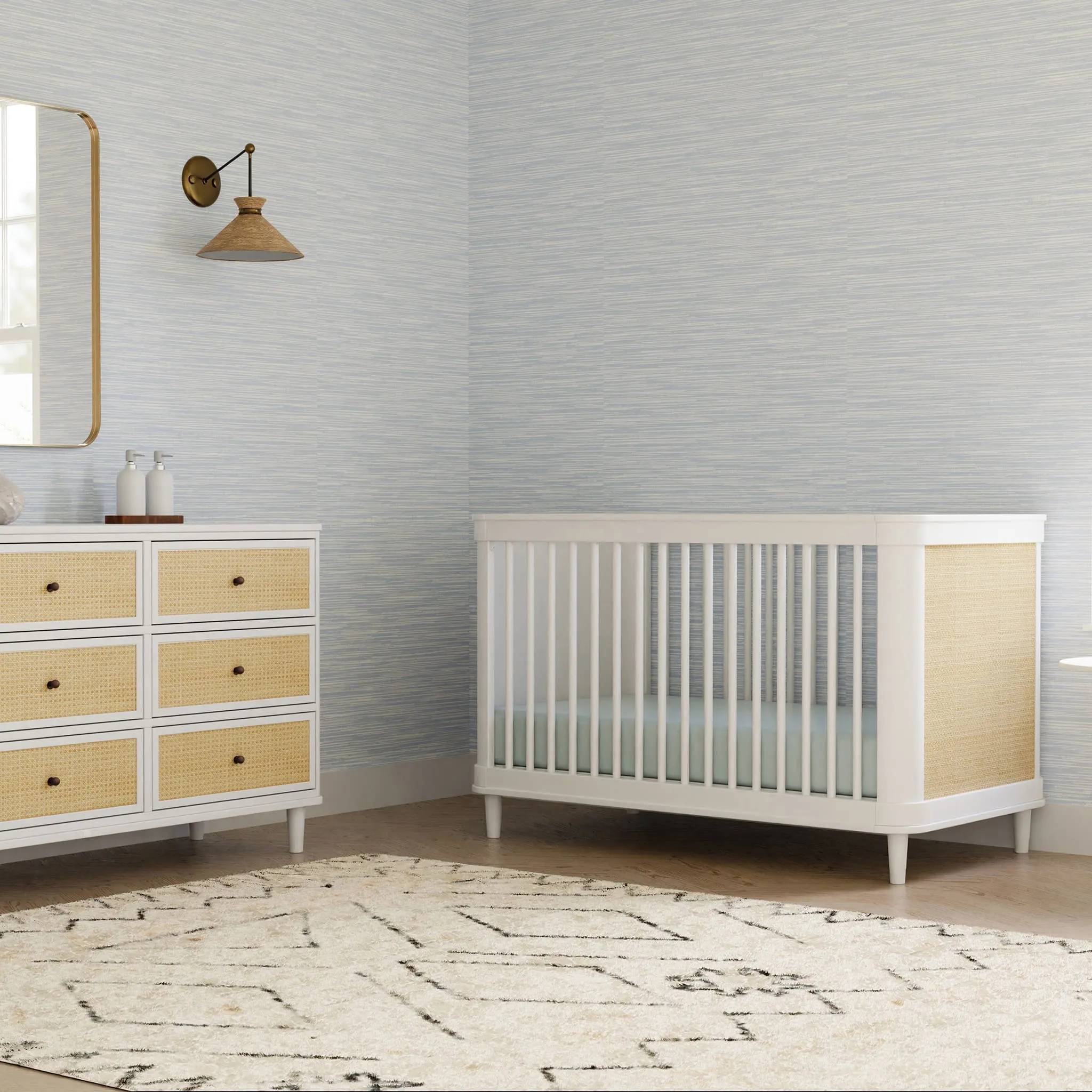 DaVinci Couchette Convertible 3-en-1 Marin - Blanc Chaud et Rotin
