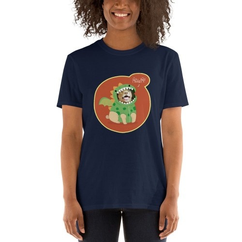 Camiseta feminina Mascochula, personalizada com a foto do seu animal de estimação, azul marinho.
