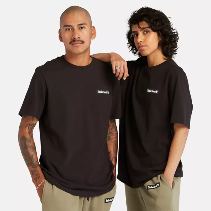 T-shirt épais à écusson tissé unisexe en noir