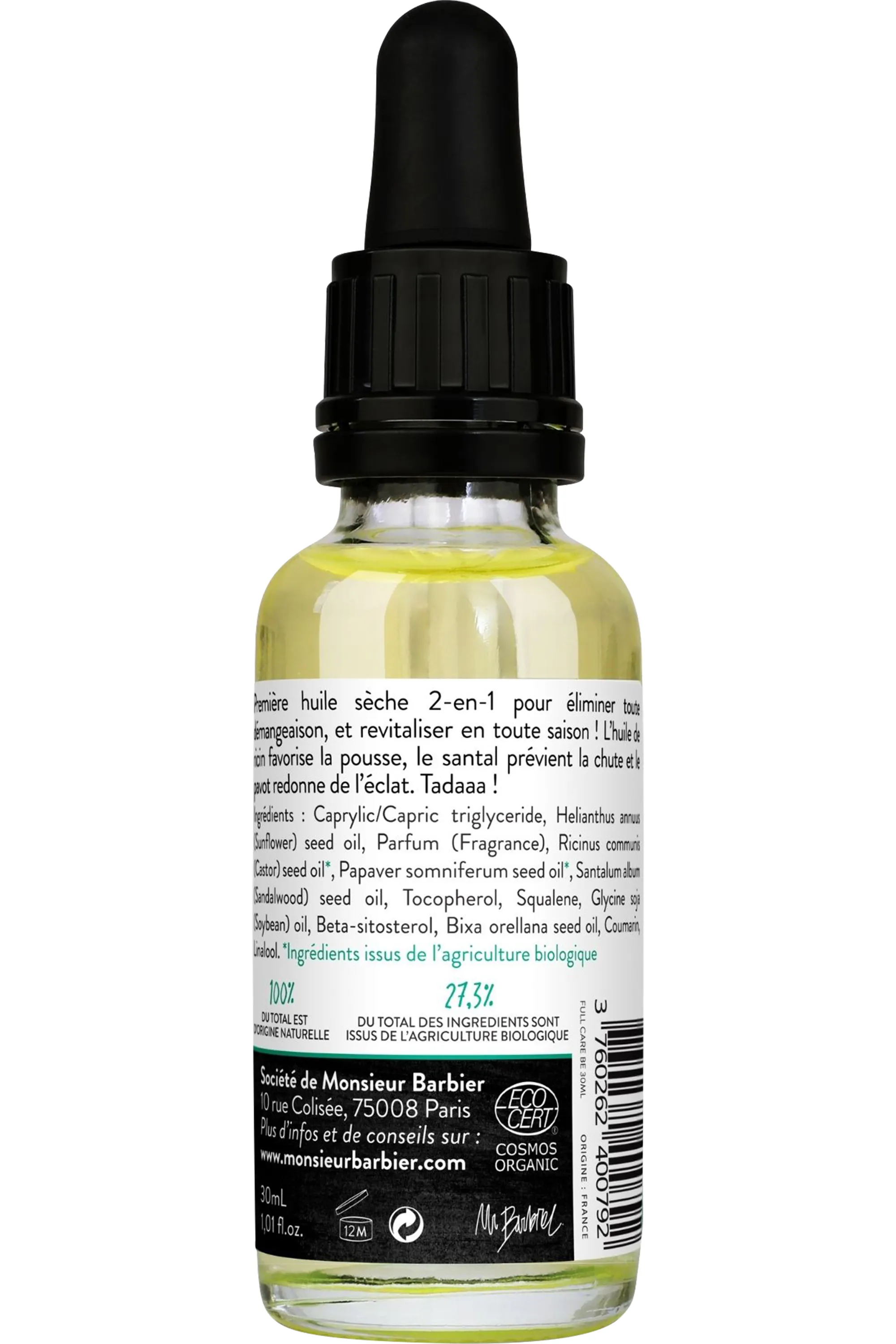Monsieur Barbier Huile sèche pour barbe et cheveux Full Care-30 ml