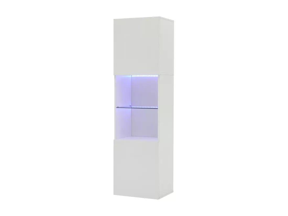Vitrine 45x35x160cm - avec 2 ports - avec éclairage LED - 1 étagère en verre - blanc